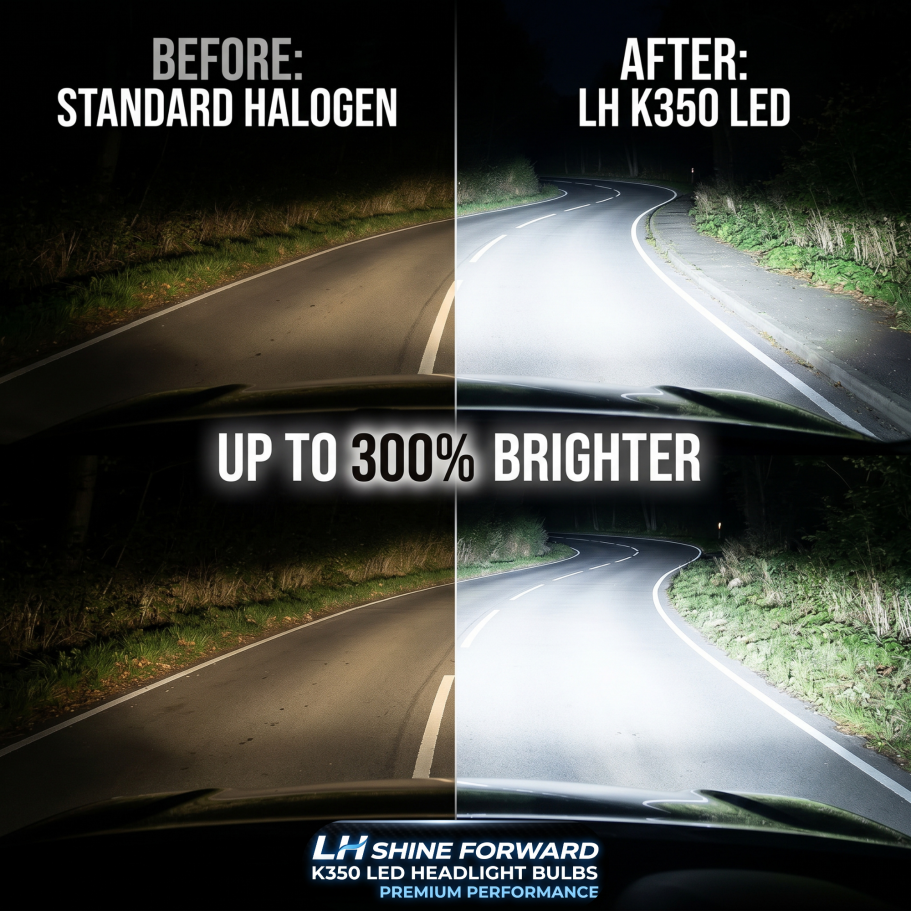 Before and after headlight LED conversion Dubai